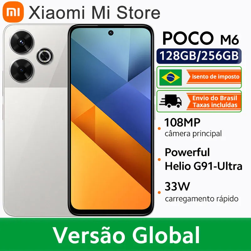 Global Version POCO M6 4G Cellphone 108MP Pro Grade Camera Helio G91 Ultra 6.79" 90Hz display 5030mAh Battery 33W fast charging